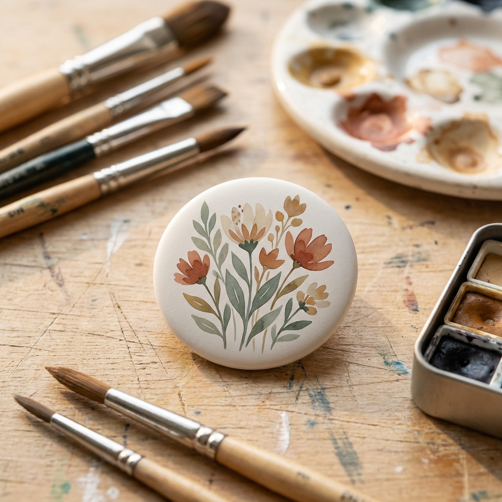 Watercolor botanical design with paintbrushes
