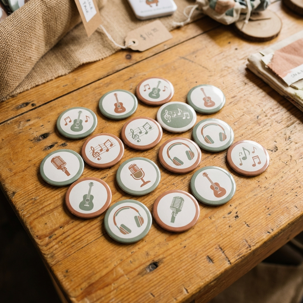 Music-themed cutouts on wooden table