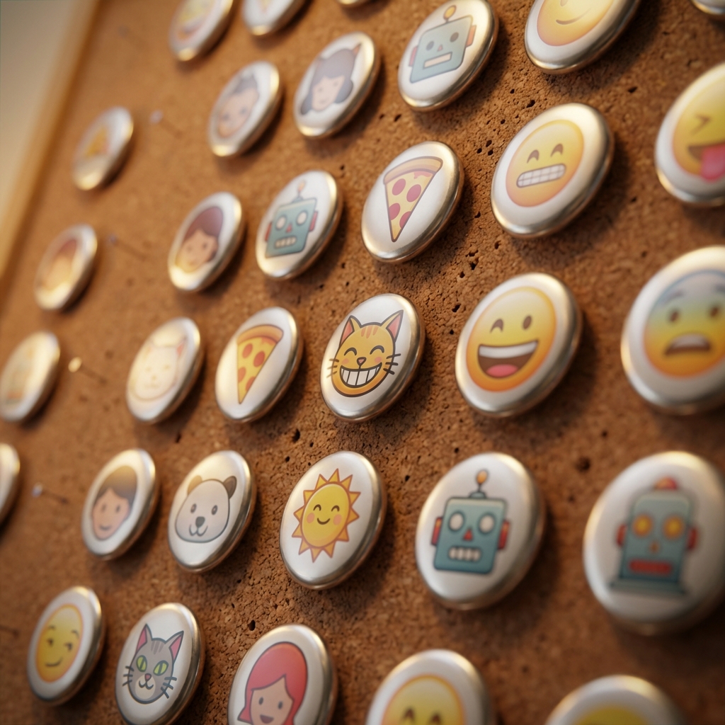 Tiny collectible emoji and character designs on cork board